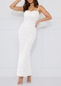 Elegant Spaghetti Strap Lace Floral Bodycon Maxi Dress