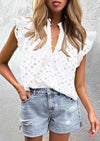 PRETTYGARDEN Womens Summer Tops 2025 Dressy Casual Ruffle Cap Sleeve Button V Neck Embroidered Eyelet Blouses Shirts