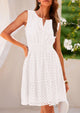 Sleeveless V Neck Eyelet Hollow Out Swing A Line Beach Vacation Dresses