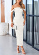 Off The Shoulder Ruched Bodycon Sleeveless Split Maxi Dresses