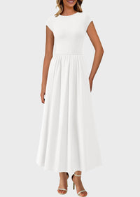 Casual Cap Sleeve Patchwork A Line Flowy Elegant Homecoming Maxi Dress