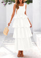 Sleeveless Scoop Neck Smocked A Line Tiered Beach Midi Dress