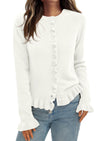 PRETTYGARDEN Womens Fall Button Down Cardigans Chunky Knit Ruffle Open Front Cropped Cardigan Sweaters Soft Long Sleeve Tops