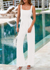 PRETTYGARDEN Sleeveless Dressy Square Neck Wide Leg Pants Knitted Rompers with Pockets