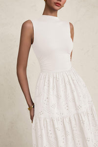 Casual Eyelet Sleeveless Maxi Dress with Pockets