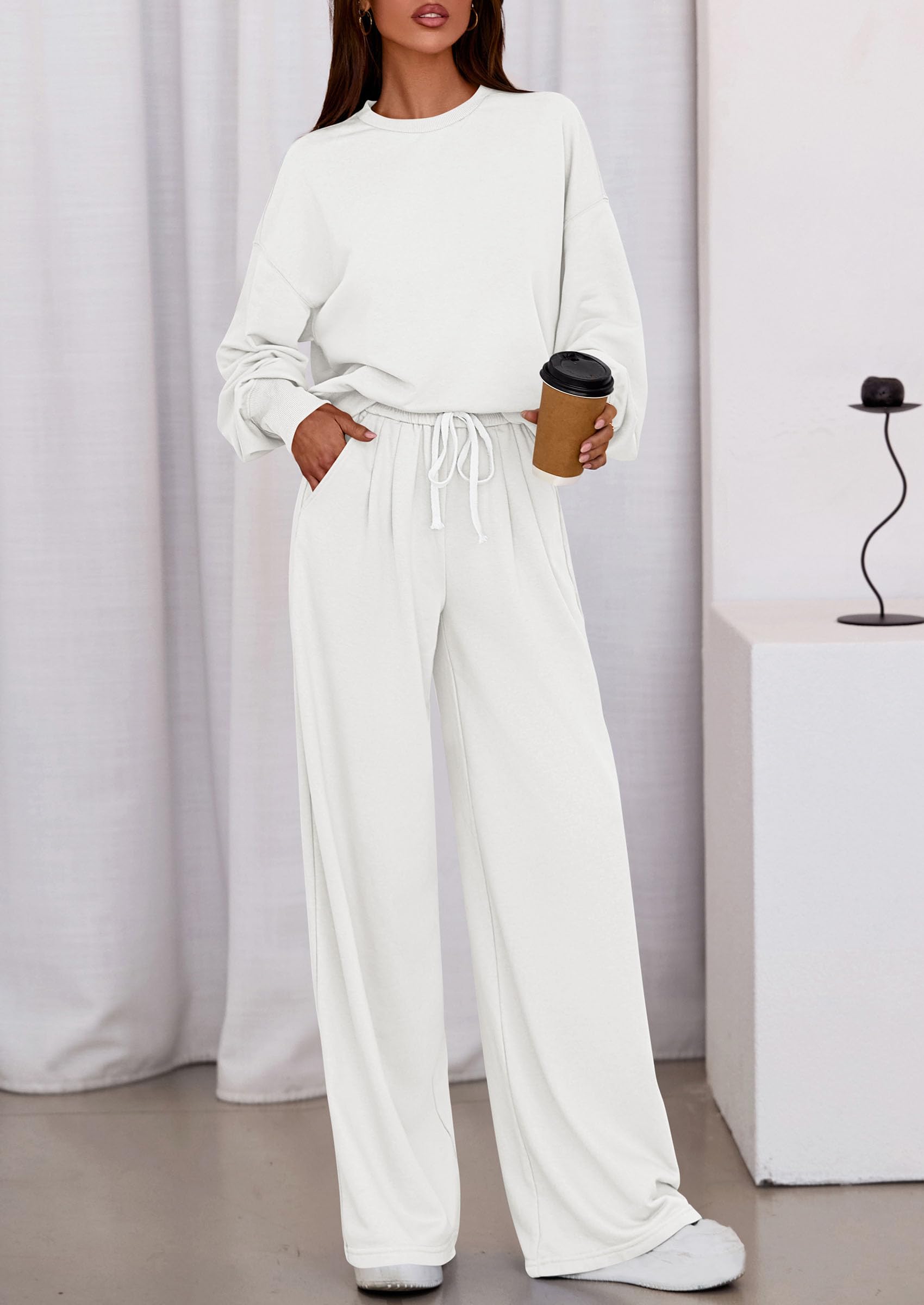 PRETTYGARDEN Womens 2 Piece Sets Long Sleeve Sweatshirt Wide Leg Pants Loose Matching Lounge Set Trendy Fall Outfits