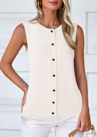 Sleeveless Button Down Business Casual Knit Tank Tops