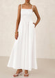 Smocked Beach Casual Spaghetti Strap Swing A Line Flowy Maxi Dresses