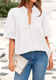 Lantern Sleeve Loose Fit Button Down Casual Pleated V Neck Blouses
