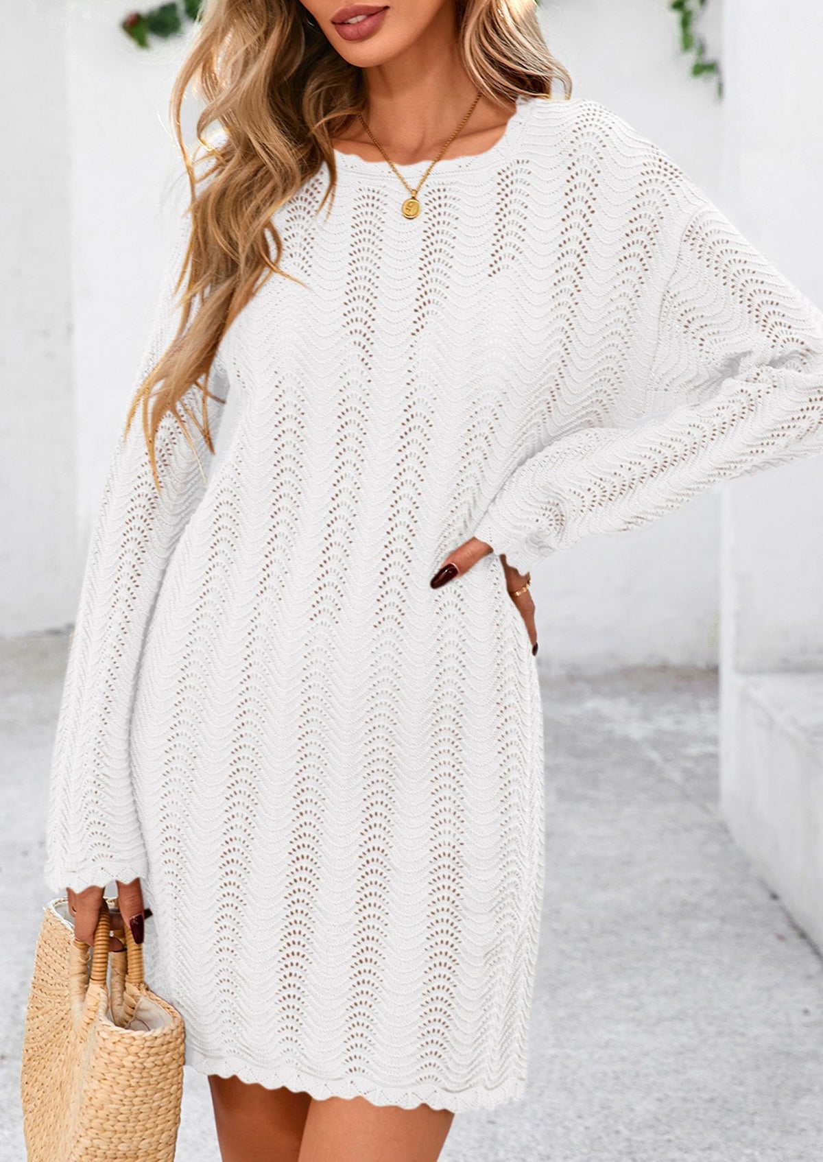 Crochet Knit Hollow Out Beach Vacation Cover Ups Dress