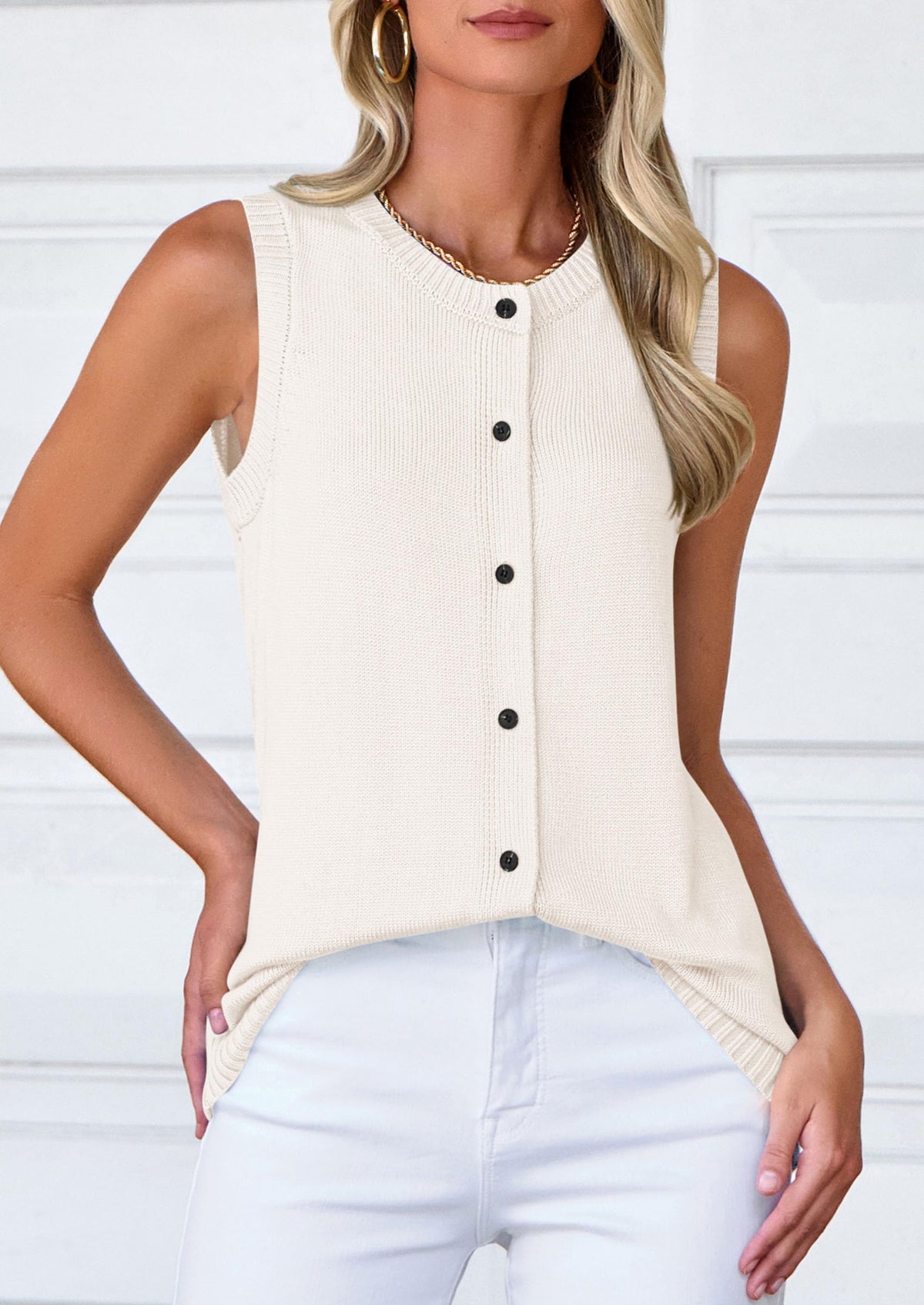 Sleeveless Button Down Business Casual Knit Tank Tops