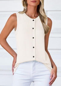 Sleeveless Button Down Business Casual Knit Tank Tops
