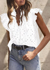 PRETTYGARDEN Womens Summer Tops 2025 Dressy Casual Ruffle Cap Sleeve Button V Neck Embroidered Eyelet Blouses Shirts