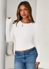 PRETTYGARDEN Womens Summer Fall Long Sleeve Shirts Ribbed Knit Fitted Basic Tee Going Out Tops Underscrub Casual Outfits