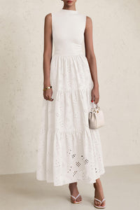 Casual Eyelet Sleeveless Maxi Dress with Pockets