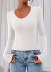 PRETTYGARDEN Womens Long Sleeve T Shirts Fall Trendy Deep V Neck Slim Fit Basic Crop Tops Casual Going Out Top