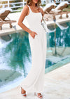 PRETTYGARDEN Sleeveless Dressy Square Neck Wide Leg Pants Knitted Rompers with Pockets