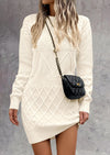 PRETTYGARDEN Sweater Dress for Women Long Puff Sleeve Turtleneck Ribbed Knit Oversized Pullover Winter Short Dress