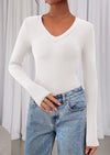 PRETTYGARDEN Womens Long Sleeve T Shirts Fall Trendy Deep V Neck Slim Fit Basic Crop Tops Casual Going Out Top
