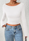 PRETTYGARDEN Women's Long Sleeve Shirts Fall Going Out Tops Casual Boat Neck Bell Sleeve Ribbed Ruched Y2K Clothes