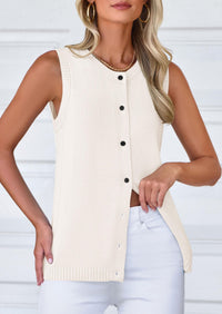 Sleeveless Button Down Business Casual Knit Tank Tops