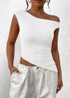 PRETTYGARDEN Womens Off The Shoulder Tops Summer Sleeveless One Shoulder Ruched Asymmetrical Y2K Going Out Crop Tank Top