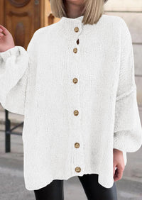 PRETTYGARDEN Women's Winter Button Down Cardigan Sweaters Mock Neck Lantern Long Sleeve Chunky Knit Jacket Trendy Outerwear