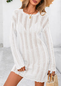 Crochet Knit Hollow Out Beach Vacation Cover Ups Dress