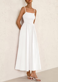 Smocked Beach Casual Spaghetti Strap Swing A Line Flowy Maxi Dresses