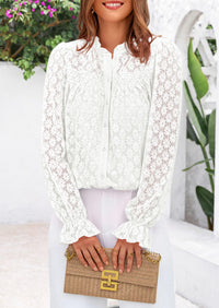 Eyelet Long Sleeve Casual Hollow Out Button Up Lace Blouse