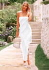PRETTYGARDEN Womens Summer Strapless Maxi Dresses Ruffle Tube Asymmetrical Party Cocktail Formal Bodycon Long Dress