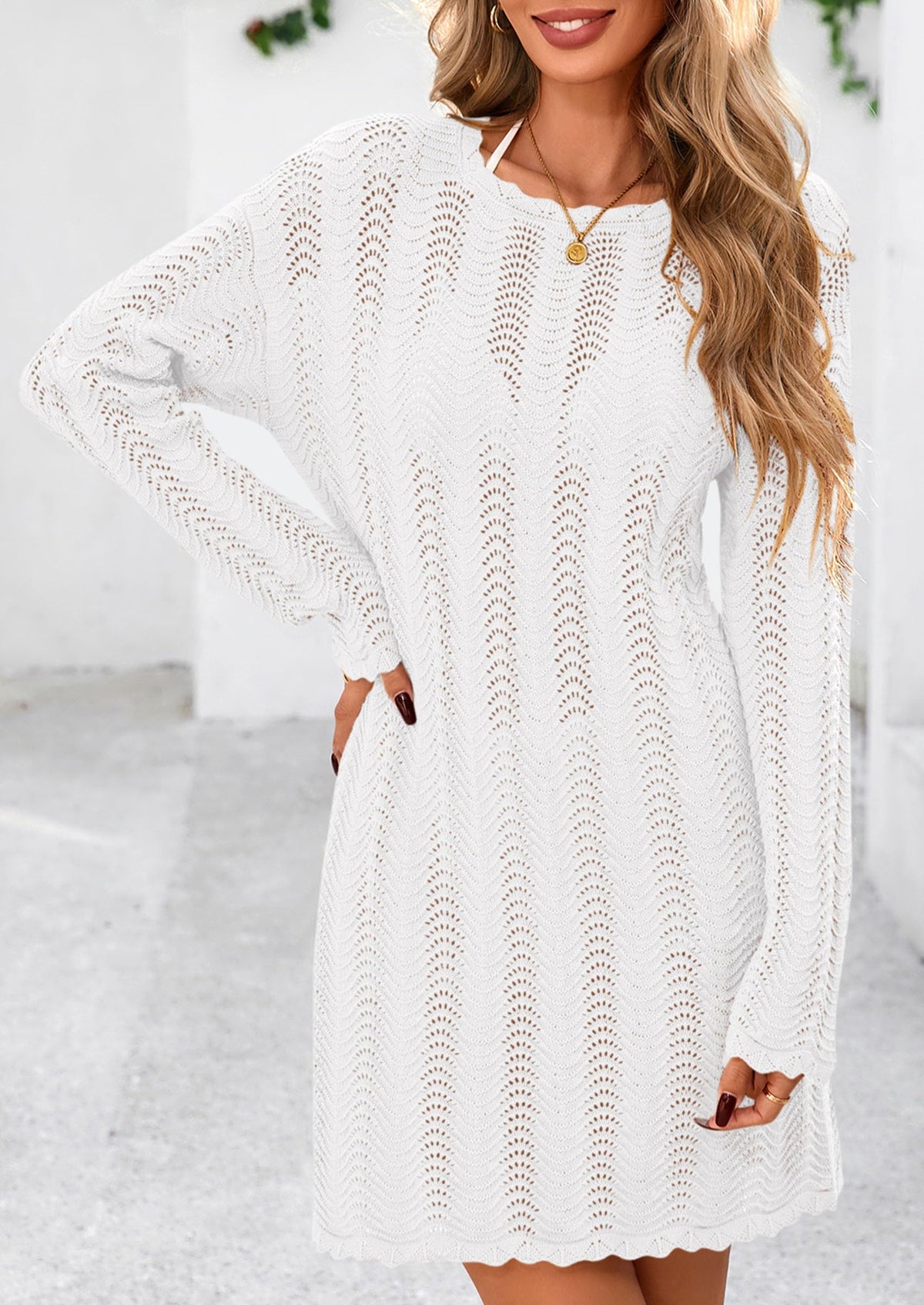 Crochet Knit Hollow Out Beach Vacation Cover Ups Dress
