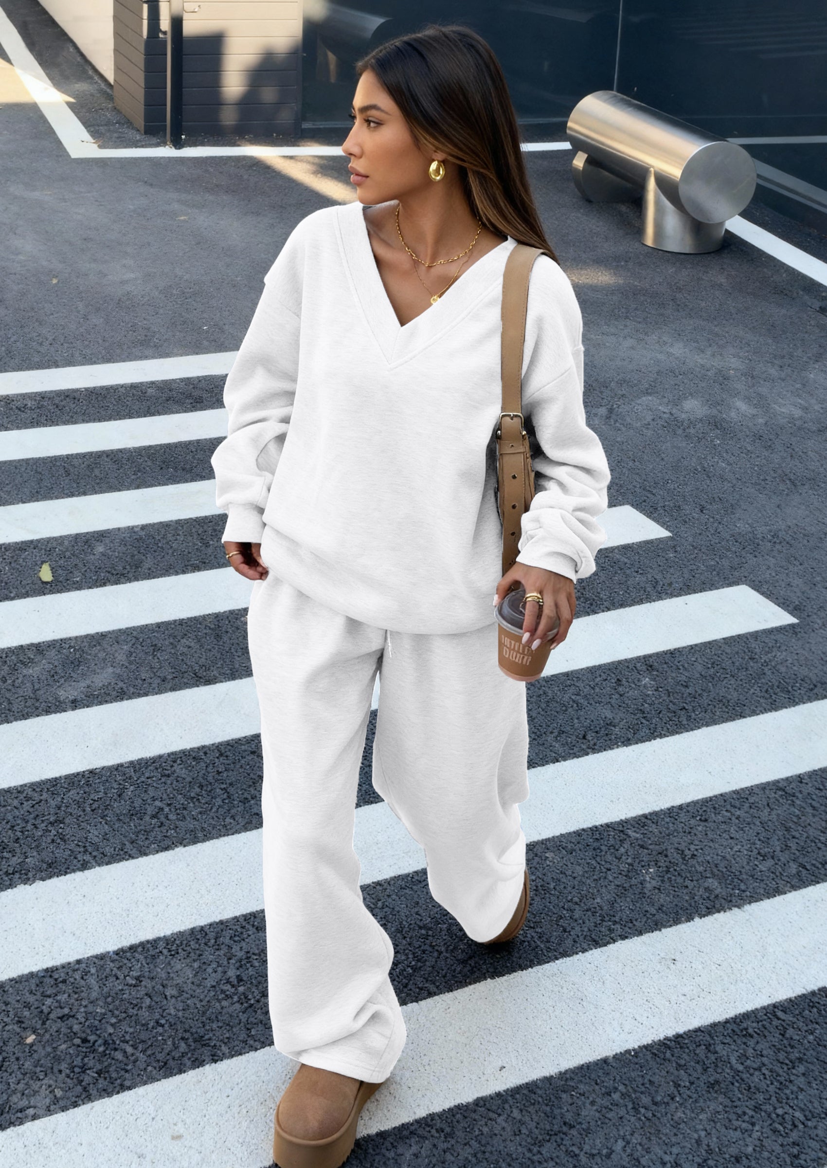 PRETTYGARDEN Casual Winter Two Piece Sets for Women V Neck Sweatshirt Loose Wide Leg Pants Tracksuit Knit Fall Outfits PRETTYGARDEN