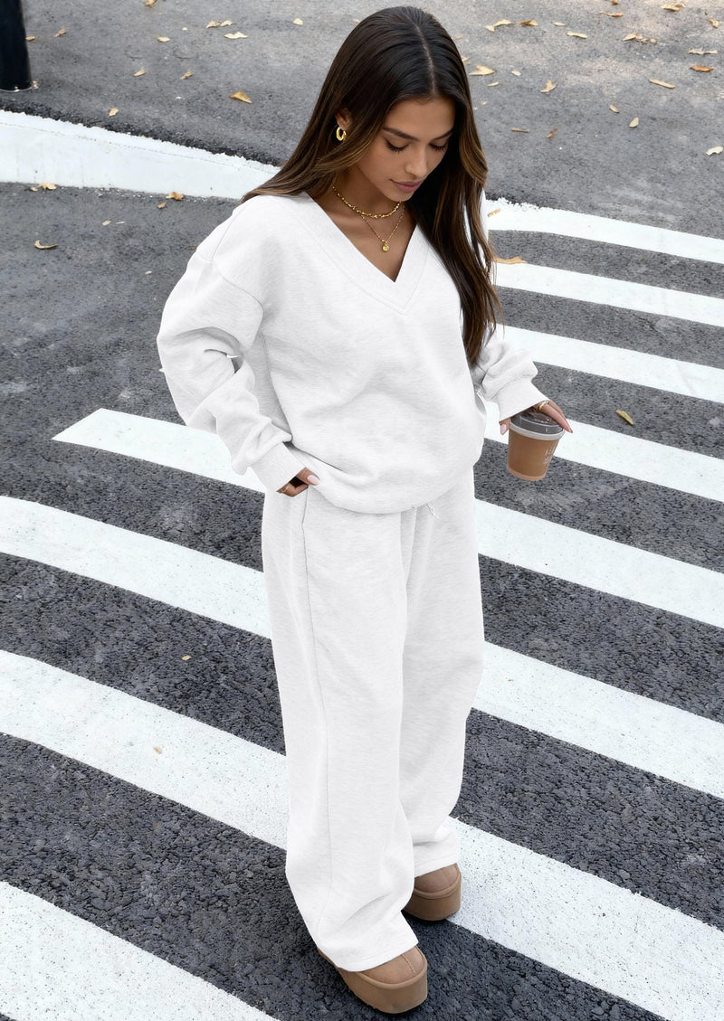 PRETTYGARDEN Casual Winter Two Piece Sets for Women V Neck Sweatshirt Loose Wide Leg Pants Tracksuit Knit Fall Outfits PRETTYGARDEN