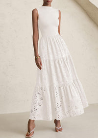 Casual Eyelet Sleeveless Maxi Dress with Pockets