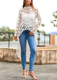Long Sleeve Round Neck High Low Asymmetrical Irregular Hem Casual Blouse
