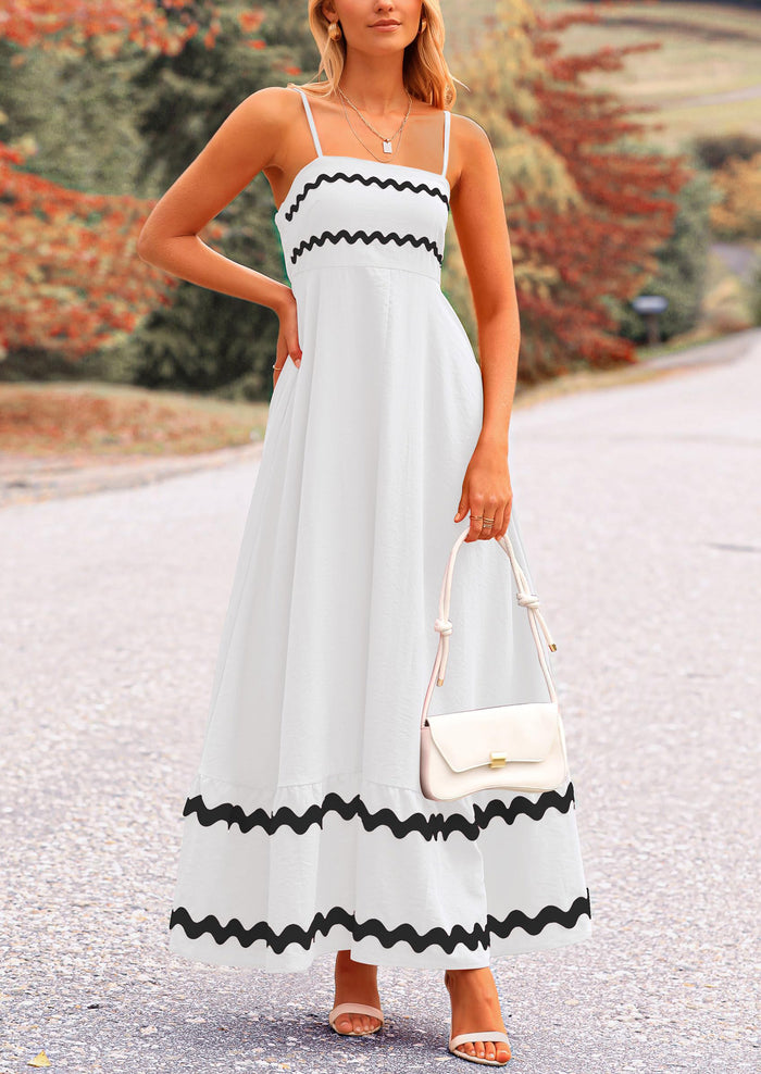Casual Sleeveless Spaghetti Strap Ruffle Beach Flowy Maxi Dress