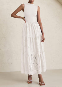 Casual Eyelet Sleeveless Maxi Dress with Pockets