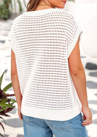 Crochet Cap Sleeve Crew Neck Beach Pullover Cover Ups Shirts