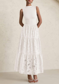 Casual Eyelet Sleeveless Maxi Dress with Pockets