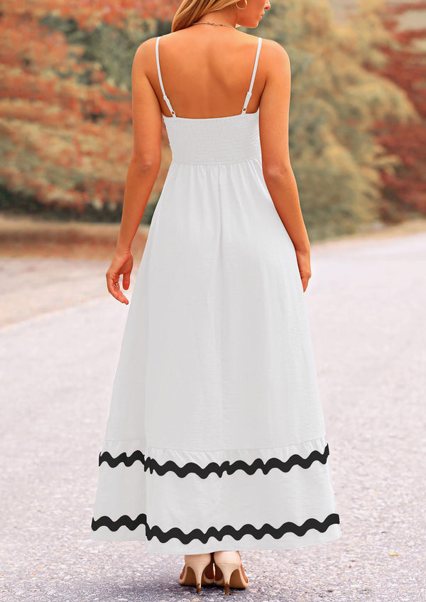 Casual Sleeveless Spaghetti Strap Ruffle Beach Flowy Maxi Dress