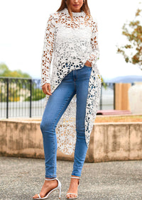 Long Sleeve Round Neck High Low Asymmetrical Irregular Hem Casual Blouse