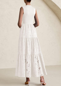 Casual Eyelet Sleeveless Maxi Dress with Pockets