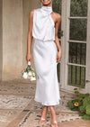 PRETTYGARDEN Women's Summer Satin Dress Elegant Sleeveless Mock Neck Cocktail Party Maxi Dresses