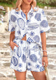 Casual Printed Beach Short Sleeve Tops Lounge Shorts Two Piece Sets
