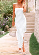 Strapless Tube Asymmetrical Ruffle Maxi Bodycon Dress