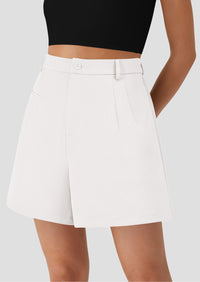 Elastic High Waisted Wide Leg Business Casual Dressy Shorts with Pockets