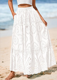 Bohemian Casual Lace Embroidered Eyelets A-Line Beach Long Dress