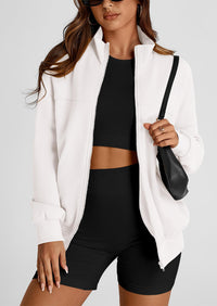 Full Zip Up Long Sleeve Loose Fit Trendy Casual Cardigan with Pockets
