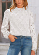 Casual Embroidered Long Puff Sleeve Ruffle Eyelet Lace Blouses